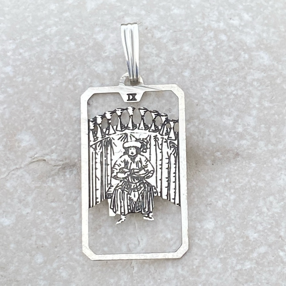 Nine of Cups Tarot Card Pendant .925 Sterling Silver USA